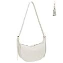 Crescent Crossbody Bags for Women Small Shoulder Bag Woven Hobo Handbag Trendy Vegan Leather Purse with Adjustable Strap White