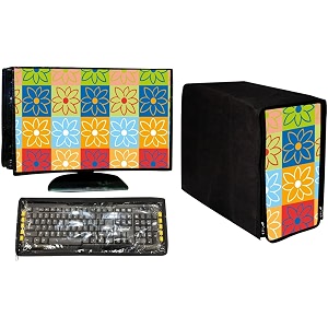 cresset computer cover full set 3 in 1 dustproof printed combo for 18 inch desktop pc  monitor cpu and keyboard cover set of 3