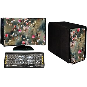 cresset computer cover 3 in 1 dustproof printed combo for 21 inch desktop pc  monitor cpu and keyboard cover pack of 3