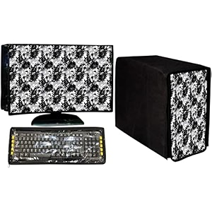 cresset 3 in 1 dustproof printed combo for 21 inch desktop pc monitor cpu and keyboard computer cover black 15 x 21 x 13 inches -set of 3