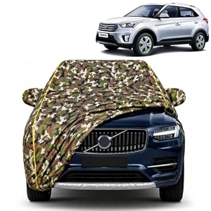creta 100 waterproof car cover  dustproof sun protection cover  soft cotton lining  triple stitched  mirror pocket  antenna pocket  all weather body cover army