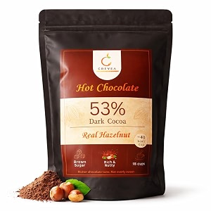 crevea chocoa hazelnut healthy hot chocolate powder 20-25 cupsreal hazelnut dark chocolate vanillano refined sugar low calorieguilt free drinking chocolate powder for milk 200g