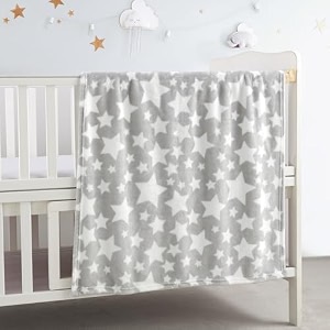 crevent 3034x4034 cozy soft warm fleece baby blanket for girls boys newborn essentials for infant baby shower receiving gift - star grey 75x100cm