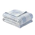 CREVENT 30"X40" Cozy Soft Warm Knitted Baby Blanket for Girls Boys, Newborn Essentials for Infant, Baby Shower Receiving Gift - Line Checked Blue 75X100cm