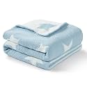 CREVENT 30"X40" Cozy Soft Warm Chenille Baby Blanket for Girls Boys, Newborn Essentials for Infant, Baby Shower Receiving Gift - Blue Star