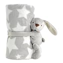 CREVENT 30"X40" Cozy Soft Warm Fleece Baby Blanket for Girls Boys, Newborn Essentials for Infant, Baby Shower Receiving Gift - Star Grey 75X100cm + Hugging Bunny