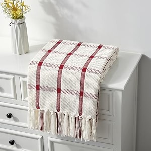 crevent chenille throw blanket breathable soft warm for sofa bed home decor with tassels red and white 5034x6034