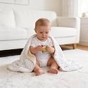 CREVENT Minky Baby Blanket for Girls Boys, Soft Plush Receiving Blanket for Newborns - 30x40 Inches (Beige + White)