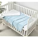 CREVENT Minky Baby Blanket for Girls Boys, Soft Plush Receiving Blanket for Newborns - 30x40 Inches (Blue + White)