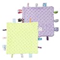 CREVENT Tag Security Blankets for Babies, Soft Small Loveys for Boys, Baby Comforter Sensory Blanket, Great Gifts for Birthday Baby Shower - 10"X10" Green + Purple