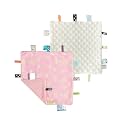 CREVENT Tag Security Blankets for Babies, Soft Small Loveys for Boys, Baby Comforter Sensory Blanket, Great Gifts for Birthday Baby Shower - 10"X10" Pink Star + Ivory