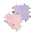CREVENT Tag Security Blankets for Babies, Soft Small Loveys for Boys, Baby Comforter Sensory Blanket, Great Gifts for Birthday Baby Shower - 10"X10" Pink Star + Purple
