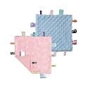 CREVENT Tag Security Blankets for Babies, Soft Small Loveys for Boys, Baby Comforter Sensory Blanket, Great Gifts for Birthday Baby Shower - 10"X10" Pink Star + Blue