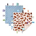 CREVENT Tag Security Blankets for Babies, Soft Small Loveys for Boys, Baby Comforter Sensory Blanket, Great Gifts for Birthday Baby Shower (10"X10" GiraffeDot+Blue)