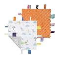 CREVENT Tag Security Blankets for Babies, Soft Small Loveys for Boys, Baby Comforter Sensory Blanket, Great Gifts for Birthday Baby Shower (10"X10" Dino + Orange)