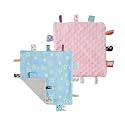 CREVENT Tag Security Blankets for Babies, Soft Small Loveys for Boys, Baby Comforter Sensory Blanket, Great Gifts for Birthday Baby Shower - 10"X10" Blue Star + Pink
