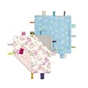 CREVENT Tag Security Blankets for Babies, Soft Small Loveys for Boys, Baby Comforter Sensory Blanket, Great Gifts for Birthday Baby Shower - 10"X10" Blue Star + Wildflower