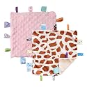 CREVENT Tag Security Blankets for Babies, Soft Small Loveys for Boys, Baby Comforter Sensory Blanket, Great Gifts for Birthday Baby Shower (10"X10" GiraffeDot+Pink)