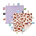 CREVENT Tag Security Blankets for Babies, Soft Small Loveys for Boys, Baby Comforter Sensory Blanket, Great Gifts for Birthday Baby Shower (10"X10" GiraffeDot+Purple)