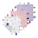 CREVENT Tag Security Blankets for Babies, Soft Small Loveys for Boys, Baby Comforter Sensory Blanket, Great Gifts for Birthday Baby Shower (10"X10" Dino + Pink + Purple)