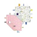 CREVENT Tag Security Blankets for Babies, Soft Small Loveys for Boys, Baby Comforter Sensory Blanket, Great Gifts for Birthday Baby Shower - 10"X10" Pink Star + Dinosaur