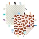 CREVENT Tag Security Blankets for Babies, Soft Small Loveys for Boys, Baby Comforter Sensory Blanket, Great Gifts for Birthday Baby Shower (10"X10" GiraffeDot+Ivory)