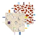 CREVENT Tag Security Blankets for Babies, Soft Small Loveys for Boys, Baby Comforter Sensory Blanket, Great Gifts for Birthday Baby Shower (10"X10" GiraffeDot+Zoo)