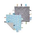 CREVENT Tag Security Blankets for Babies, Soft Small Loveys for Boys, Baby Comforter Sensory Blanket, Great Gifts for Birthday Baby Shower - 10"X10" Blue Star + Grey