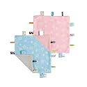 CREVENT Tag Security Blankets for Babies, Soft Small Loveys for Boys, Baby Comforter Sensory Blanket, Great Gifts for Birthday Baby Shower - 10"X10" Pink Star + Blue Star