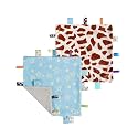 CREVENT Tag Security Blankets for Babies, Soft Small Loveys for Boys, Baby Comforter Sensory Blanket, Great Gifts for Birthday Baby Shower - 10"X10" Blue Star + Giraffe Dot