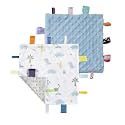 CREVENT Tag Security Blankets for Babies, Soft Small Loveys for Boys, Baby Comforter Sensory Blanket, Great Gifts for Birthday Baby Shower (10"X10" Dino + Blue)