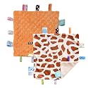 CREVENT Tag Security Blankets for Babies, Soft Small Loveys for Boys, Baby Comforter Sensory Blanket, Great Gifts for Birthday Baby Shower (10"X10" GiraffeDot+Orange)