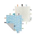 CREVENT Tag Security Blankets for Babies, Soft Small Loveys for Boys, Baby Comforter Sensory Blanket, Great Gifts for Birthday Baby Shower - 10"X10" Blue Star + Ivory