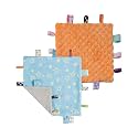 CREVENT Tag Security Blankets for Babies, Soft Small Loveys for Boys, Baby Comforter Sensory Blanket, Great Gifts for Birthday Baby Shower - 10"X10" Blue Star + Orange