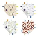 CREVENT Tag Security Blankets for Babies, Soft Small Loveys for Boys, Baby Comforter Sensory Blanket, Great Gifts for Birthday Baby Shower (10"X10" 4 Colors)