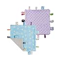 CREVENT Tag Security Blankets for Babies, Soft Small Loveys for Boys, Baby Comforter Sensory Blanket, Great Gifts for Birthday Baby Shower - 10"X10" Blue Star + Purple