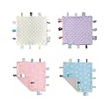 CREVENT Tag Security Blankets for Babies, Soft Small Loveys for Boys, Baby Comforter Sensory Blanket, Great Gifts for Birthday Baby Shower - 10"X10" Pink Star + Blue Star + Ivory + Purple