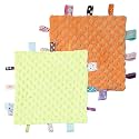 CREVENT Tag Security Blankets for Babies, Soft Small Loveys for Boys, Baby Comforter Sensory Blanket, Great Gifts for Birthday Baby Shower - 10"X10" Green + Orange
