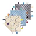 CREVENT Tag Security Blankets for Babies, Soft Small Loveys for Boys, Baby Comforter Sensory Blanket, Great Gifts for Birthday Baby Shower (10"X10" Zoo + Blue + Grey)