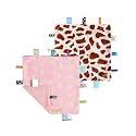 CREVENT Tag Security Blankets for Babies, Soft Small Loveys for Boys, Baby Comforter Sensory Blanket, Great Gifts for Birthday Baby Shower - 10"X10" Pink Star + Giraffe Dot