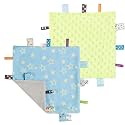 CREVENT Tag Security Blankets for Babies, Soft Small Loveys for Boys, Baby Comforter Sensory Blanket, Great Gifts for Birthday Baby Shower - 10"X10" Green + Blue Star