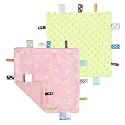 CREVENT Tag Security Blankets for Babies, Soft Small Loveys for Boys, Baby Comforter Sensory Blanket, Great Gifts for Birthday Baby Shower - 10"X10" Green + Pink Star