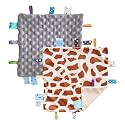 CREVENT Tag Security Blankets for Babies, Soft Small Loveys for Boys, Baby Comforter Sensory Blanket, Great Gifts for Birthday Baby Shower (10"X10" GiraffeDot+Grey)