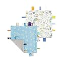 CREVENT Tag Security Blankets for Babies, Soft Small Loveys for Boys, Baby Comforter Sensory Blanket, Great Gifts for Birthday Baby Shower - 10"X10" Blue Star + Dinosaur