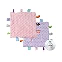 CREVENT Tag Security Blankets for Babies, Soft Small Loveys for Girls, Baby Comforter Sensory Blanket, Great Gifts for Birthday Baby Shower 10"X10" (Purple+Pink Tag, Crib)