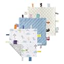 CREVENT Tag Security Blankets for Babies, Soft Small Loveys for Boys, Baby Comforter Sensory Blanket, Great Gifts for Birthday Baby Shower (10"X10" Dino + Blue + Ivory)