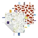 CREVENT Tag Security Blankets for Babies, Soft Small Loveys for Boys, Baby Comforter Sensory Blanket, Great Gifts for Birthday Baby Shower (10"X10" GiraffeDot+Dinosaur)