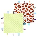 CREVENT Tag Security Blankets for Babies, Soft Small Loveys for Boys, Baby Comforter Sensory Blanket, Great Gifts for Birthday Baby Shower - 10"X10" Green + Giraffe Dot