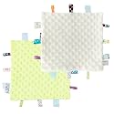 CREVENT Tag Security Blankets for Babies, Soft Small Loveys for Boys, Baby Comforter Sensory Blanket, Great Gifts for Birthday Baby Shower - 10"X10" Green + Ivory