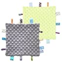 CREVENT Tag Security Blankets for Babies, Soft Small Loveys for Boys, Baby Comforter Sensory Blanket, Great Gifts for Birthday Baby Shower - 10"X10" Green + Grey